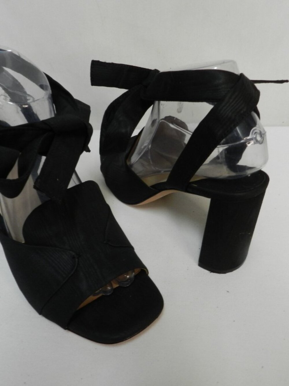 Antonio Melani Size Sz 8.5 Satin on Leather black ankle wrap heels pumps sandals